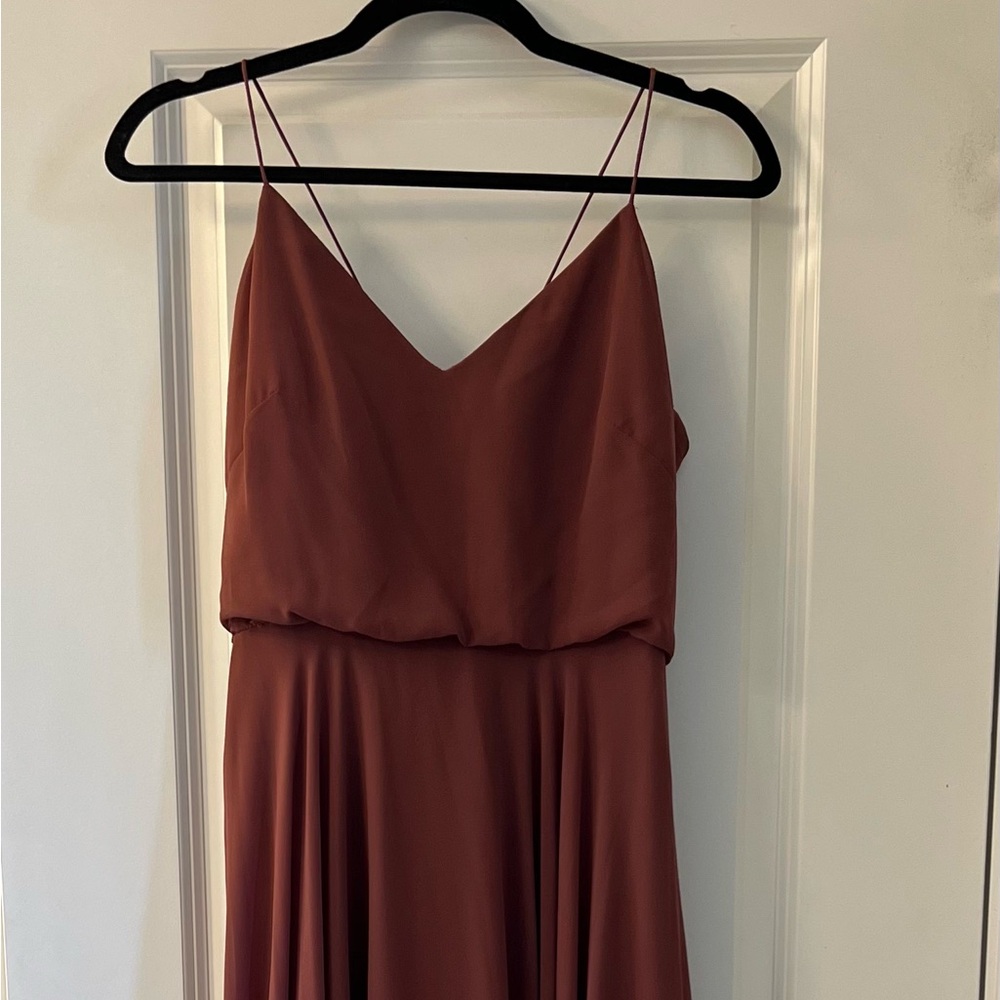 Jenny Yoo Burnt Red Strap Pleated Gown for Weddings